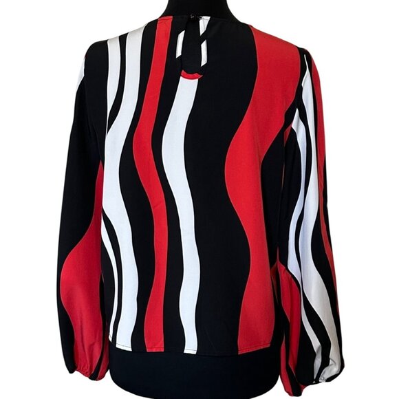 SHEIN Brand Red White Black Blouse Stripes Polyester Women's Size L (8/10)-READ - Picture 2 of 16